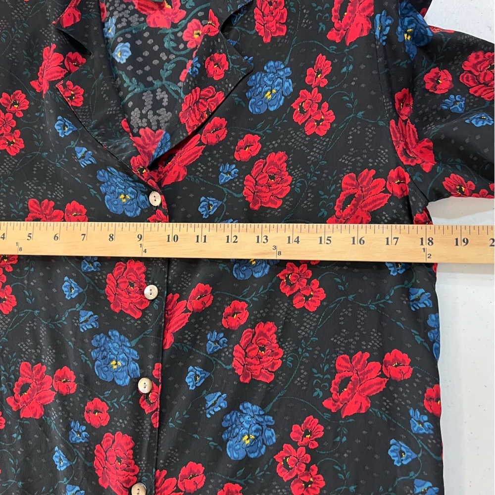 Vintage Alcott & Andrews 100% Silk Black Floral Roses Button Down Blouse Sz 4 - Picture 7 of 12